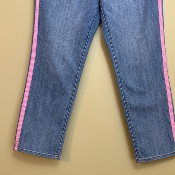 Talbots Modern Ankle Pink White Tape Embellished Amalfi Wash Blue Denim Jeans 10 - Picture 6 of 17